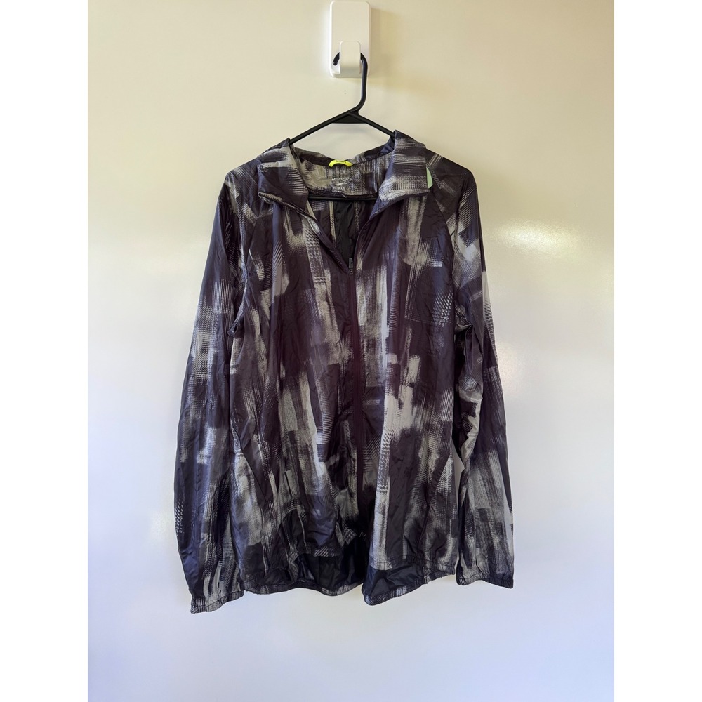 Brooks Run Happy Womens XL Lightweight Running Jacket Black Abstract Windbreaker